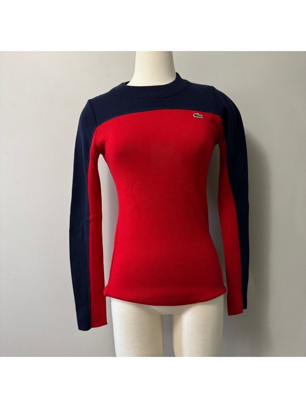 Lacoste Women's Red and Blue Long Sleeve Top Wool Size 34 / S-M